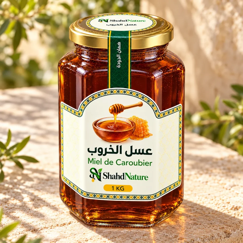 عسل الخروب - 1 كغ — صورة جانبية للبرطمان