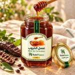 عسل الخروب - 1 كغ — برطمان مفتوح وقوام المنتج