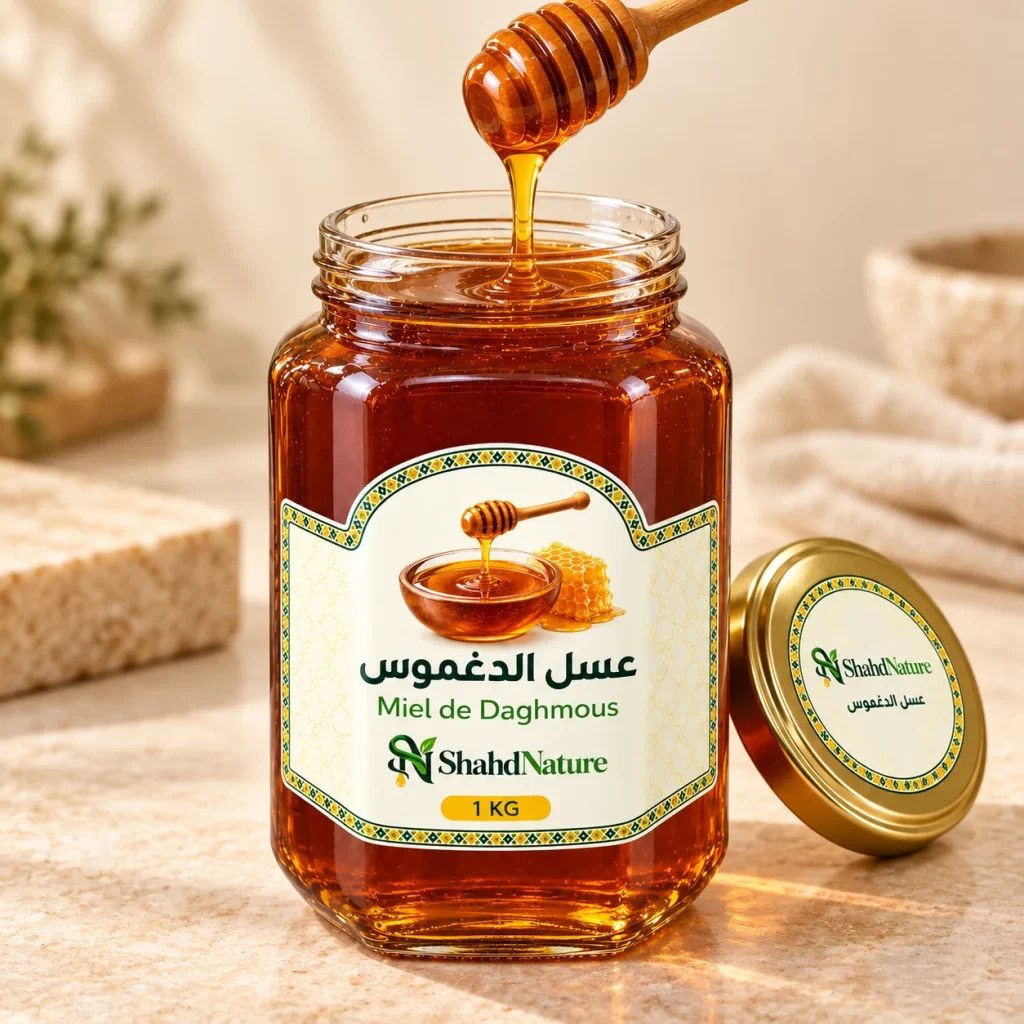 عسل الدغموس - 1 كغ — برطمان مفتوح وقوام المنتج
