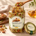 عسل بالمكسرات - 1 كغ — برطمان مفتوح وقوام المنتج